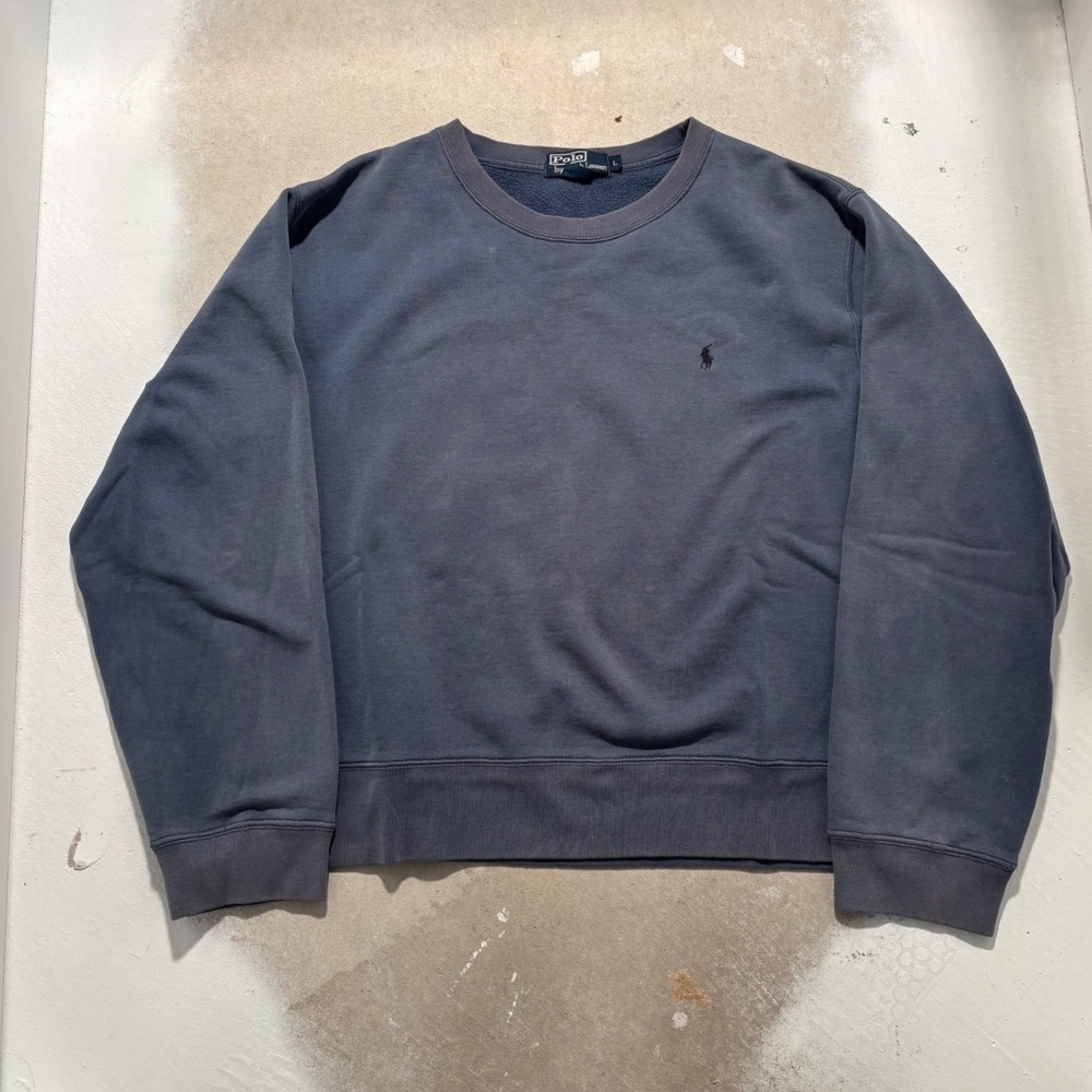 Polo Ralph Lauren Mens Crewneck Sweatshirt Large Blue Faded Fleece Pullover Pony